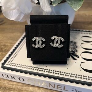 CHANEL Classic Silver Crystal CC earrings